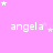 A pink background with repeated 'angela' text and white stars, where star positions shift across frames.
