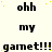 A static image displays repeated text 'ohh my gamet!!!' in black pixelated font on a light background with scattered yellow dots.
