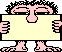 Pixelated character with pink skin and black hair holds a yellow sign, text on the sign changes from C to COOL across frames.