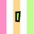 Pixelated image with vertical stripes in pink, white, orange, light green, purple, and lavender; text elements include a green 'I' symbol, purple 'LUV', and partial green 'stripes' word.