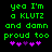 Green pixelated text on black background with purple heart symbols, showing two identical frames side-by-side.