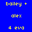 Blue background with yellow text displaying names and numbers in a , featuring white rectangular overlays on some text elements