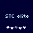 Two side-by-side pixelated displays of "STC elite" text above a of five plus signs with one grayed-out sign, on dark blue background