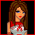 A 3x3 contact sheet of a pixel art animated icon featuring a female character with brown hair, red and white clothing, and various poses including full-body, torso-only, legs-only, and text frames.
