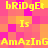 Pixelated yellow text on a pink-orange gradient background with repeating patterns of 'bRiDgEt', 'Is', and 'AmAzInG' across multiple