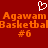 Red background with orange pixelated text reading 'Agawam Agawam Basketball #6' and a white heart-shaped icon above the text.