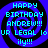 Pixelated blue spiral background with cyan text reading 'HAPPY BIRTHDAY ANDREW!!! UR LEGAL lo ily!!!' in four identical quadrants.