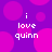 Purple background with pink circles and white text reading 'i love quinn' in four identical quadrants.