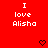 Red background with repeated white text "I love Alisha" and black pixelated hearts arranged in a pattern