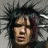 Pixelated image of a person with spiky dark hair against gray background, next to text 'Jussi69' and heart symbol on white background.