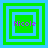 Four green and blue square frames with purple text 'Nicole' in pixelated font, arranged in a on light blue background