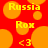 Red background with orange circles and yellow text reading "Russia," "Rox," and "<3" in pixelated style.