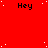 Red background with scattered white dots and multiple 'Hey' text instances in black pixelated font, one gray rectangle at bottom right.