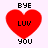 Four identical red heart-shaped icons with black text 'BYE LUV YOU' arranged in a on white background