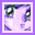 Pixelated purple and white icon with two large eyes, a curved line forming an S-shape in the center, and dark green accents on the left side.