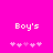 Pixelated text 'Boy's' on bright pink background with two of five light pink heart symbols below