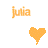 Pixelated orange text 'julia' appears above three heart shapes in a , with the rightmost heart partially cropped by a gray rectangle