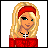 Pixelated image of a blonde woman with red headband and cross necklace on white background, next to red with "Jesus Rocks My World" text