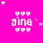 A bright pink background with white pixelated text 'gina' surrounded by heart and star symbols in various positions.