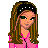 Pixel art contact sheet showing three frames of an animated buddy icon with a cartoon character, pink and black sportswear, and text elements.