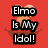 Red background with pixelated Elmo face and text "Elmo Is My Idol!" in black boxes, showing two variations of the face.