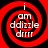 Four identical red and black spiral icons with white text reading 'i am ddizzle drrr' arranged in a on a solid red background