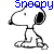 Two side-by-side pixelated Snoopy icons with blue text above each, showing slight animation differences in the character's pose and text color.