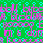 Green background with repeating cyan and pink pixelated text reading 'buddy' and 'breed' in a pattern, no visible animation changes