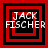 Four identical square display red and black concentric borders with white text reading "JACK FISCHER" overlaid on a black background