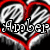 Four quadrant with heart symbols and names: 'Archer' over red heart hands, 'Loves' on purple with pink hearts, 'Braden' on pink with white heart, 'Heart' on dark hands with white heart