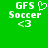 Green background with white pixelated text and symbols: 'GFS' above a heart, 'Soccer', and '<3'.