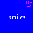 Blue background with pink pixelated heart above two white 'smiles' text blocks in lowercase.