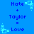 Blue background with pixelated text and geometric shapes forming a repeated 'Nate + Taylor = Love' equation across four identical