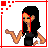 Animated contact sheet of a pixel art character with changing text and partial body frames, featuring red accents on black hair and clothing against white backgrounds.