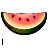 Pixelated watermelon slice icon with red flesh, black seeds, green rind, and yellow inner layer; text labels 'love' and 'watermelon' appear below.