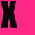 A 50x50 pixel animated buddy icon split into two vertical sections with bold black and pink text on contrasting backgrounds.