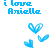 Blue pixelated text reads 'i love Anielle' above three blue heart shapes on white background.