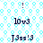 Pixelated text and symbols on a light blue patterned background with repeated circular shapes. The image shows two identical vertical of text elements arranged in sequence