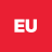 Red square background with white pixelated 'EU' text centered in the middle.