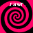 rawt. text appears in four identical pink and black spiral patterns arranged in a on a solid background