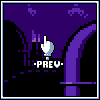 Pixel art icon with purple and black background, white cursor pointing at text "-PREV-" surrounded by pixelated shapes.