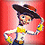 Pixelated static icon of a cartoon character in colonial attire holding a yellow object against a red background.