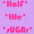 Pixel art character with blonde hair and black beret, wearing dark top and light pants, holding small bag against pink background with text "Half the TWICE Splice".