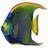 A pixelated fish with green and blue hues on a white background, next to text reading "I swim alone!" on a blue backdrop.