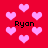 Red background with scattered pink hearts and four instances of the text 'Ryan' in black pixelated font.