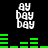 Pixelated white text 'by day' stacked vertically on black background with green horizontal bars below, animated to shift position across frames.