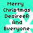 Pixelated text reads 'Merry Christmas Desiree And Everyone' over a cyan background with white snowflakes.