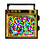 Four identical pixelated frames of a retro radio-shaped icon with multicolored static noise inside, arranged in a on gray background