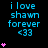 Blue text reads 'i love shawn forever <33' with pink heart symbols appearing in vertical stacks on a black background.