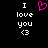 Pixelated text "I love you <3" on black background with pink heart symbol replacing the word 'love' in one view.